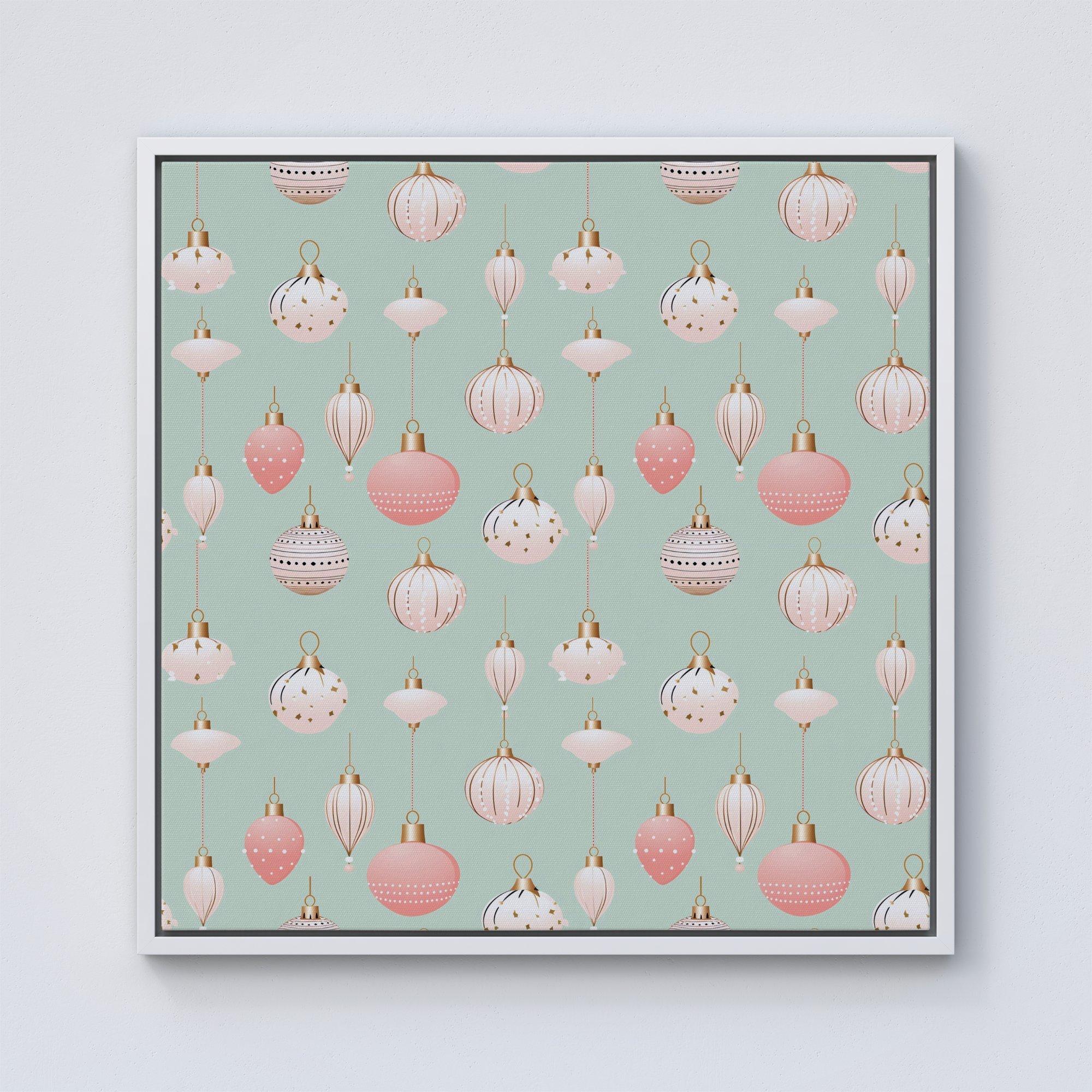 Christmas Decorations Pink And Green Framed Canvas